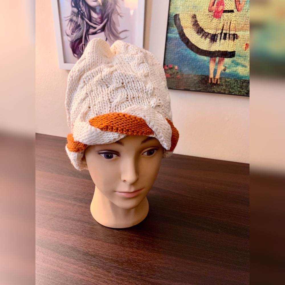 COPY - White/Orange Knitted Winter Beanie! 🧡